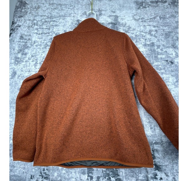 LL Bean Sweater Fleece Pullover Womens Large Rust Orange Snap T Kangaroo Pocket - Picture 2 of 7